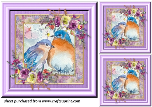 3 Floral birds card front/toppers