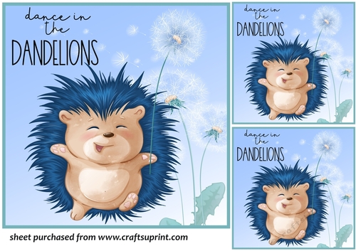 3 Dance in the dandelions hedgehog,card front/toppers