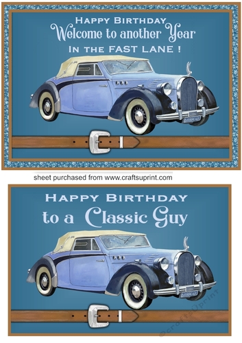 Blue classic car card front 1
