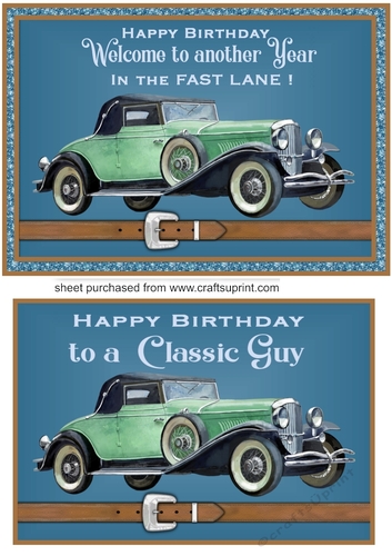 Blue classic car card front 3