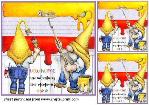 3 New home decorating gnome card front/toppers