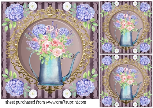 3 Floral watering can card front/toppers