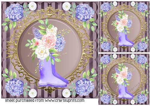 3 Floral wellies card front/toppers