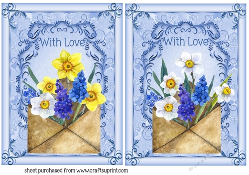 2 Blue with love floral envelope card fronts
