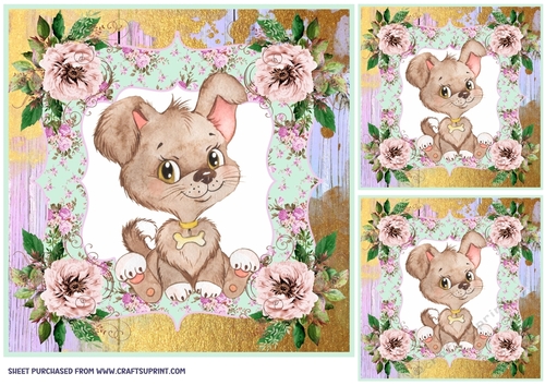 3 Cute floral puppy card front/toppers