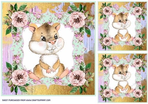 3 Cute floral hamster card front/toppers