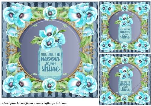 3 Blue poppy card front/toppers