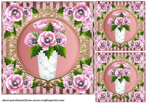 3 Pink poppies card front/toppers