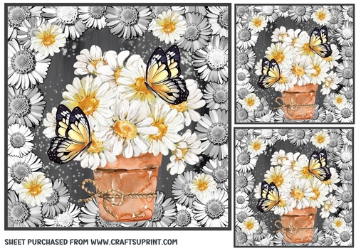 3 Black and white daisy card front/toppers 3