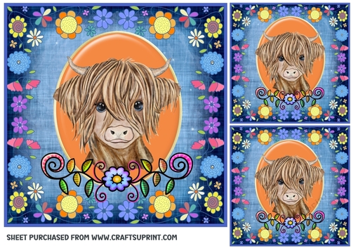 3 Blue floral animal card front/toppers 1