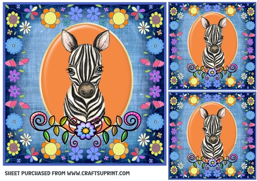3 Blue floral animal card front/toppers 2