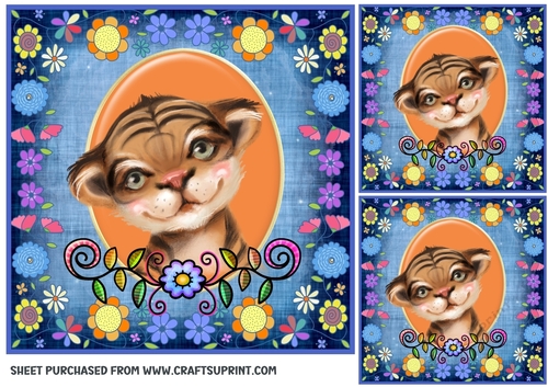 3 Blue floral animal card front/toppers 3