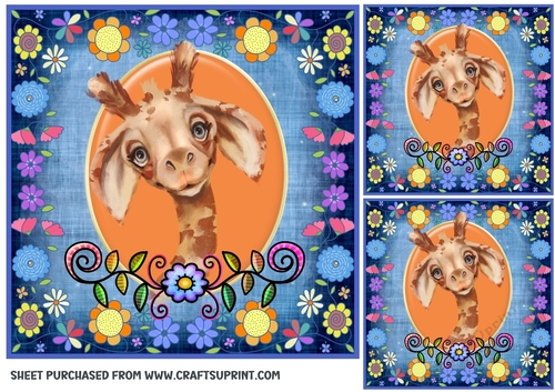 3 Blue floral animal card front/toppers 5