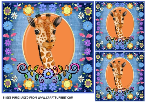 3 Blue floral animal card front/toppers 7