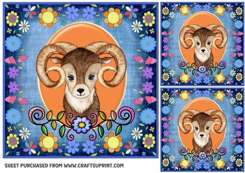 3 Blue floral animal card front/toppers 8
