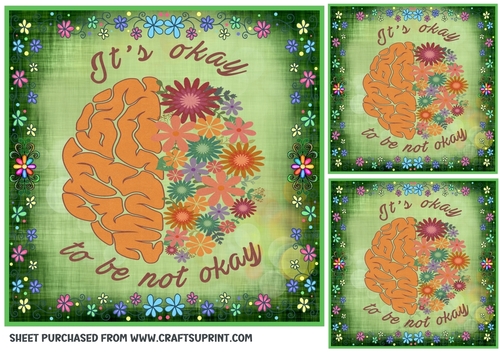 3 Green floral its ok card front/toppers