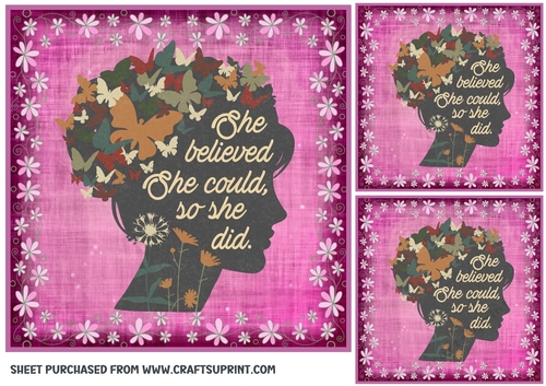 3 Pink floral she believed card front/toppers