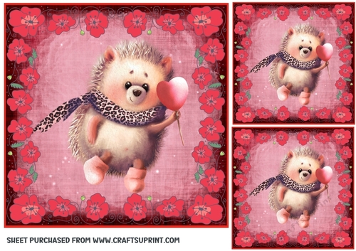 3 Red hedgehog heart balloon card front/toppers