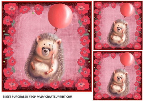 3 Red hedgehog  balloon card front/toppers