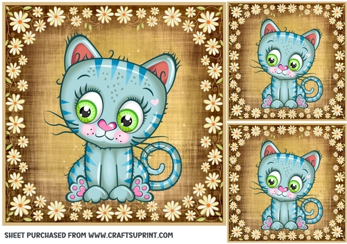 3 Cute floral cat card front/toppers 1
