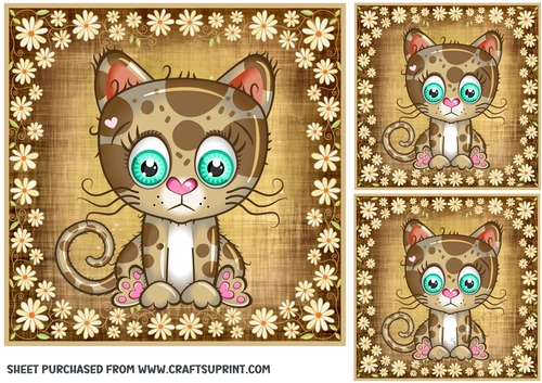 3 Cute floral cat card front/toppers 2