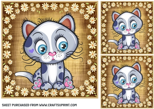 3 Cute floral cat card front/toppers 3