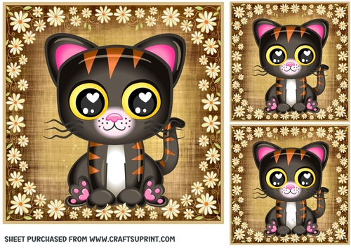 3 Cute floral cat card front/toppers 5