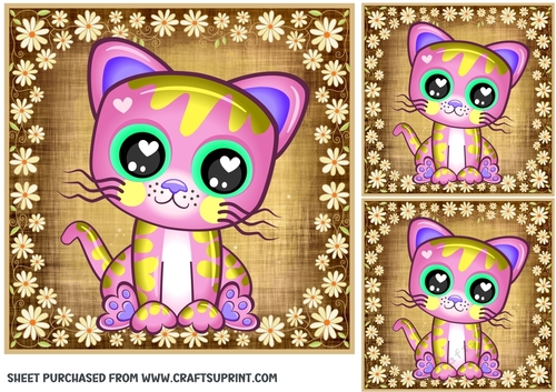 3 Cute floral cat card front/toppers 6