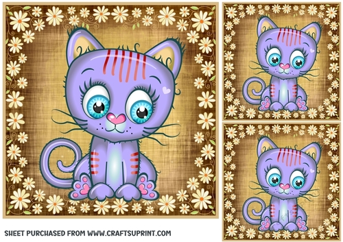 3 Cute floral cat card front/toppers 7