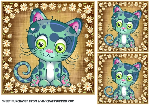 3 Cute floral cat card front/toppers 8