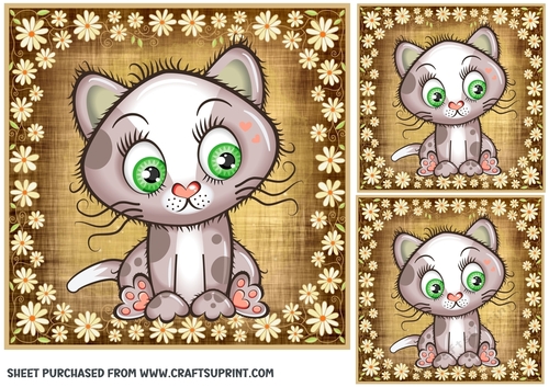 3 Cute floral cat card front/toppers 9