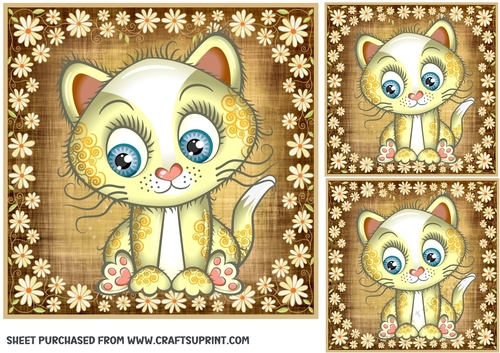 3 Cute floral cat card front/toppers 10