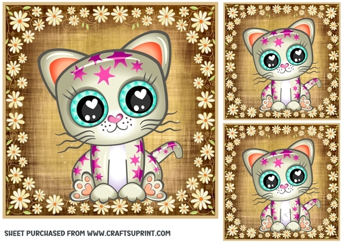3 Cute floral cat card front/toppers 11
