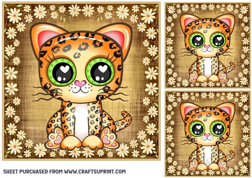 3 Cute floral cat card front/toppers 12