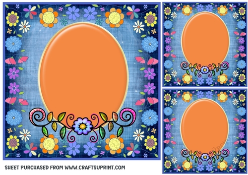 3 Blue floral framed card front/topper blanks 2