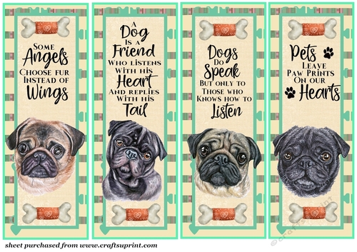 4 Pug Bookmarks/toppers