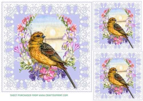 3 Freesia wreath bird card front/toppers 2