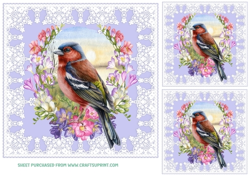 3 Freesia wreath bird card front/toppers 3