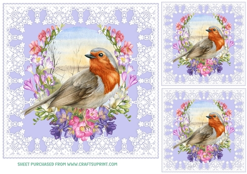 3 Freesia wreath bird card front/toppers 6