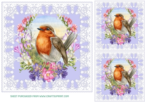 3 Freesia wreath bird card front/toppers 7