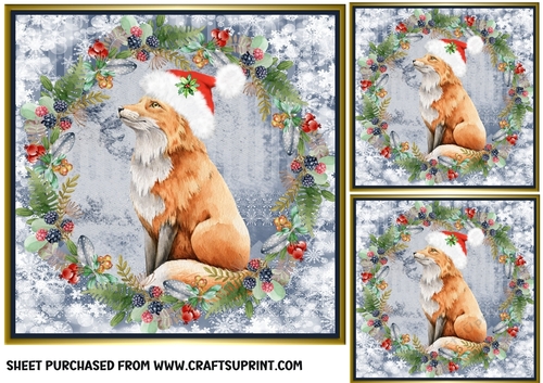 3 Christmas fox card front/toppers 1