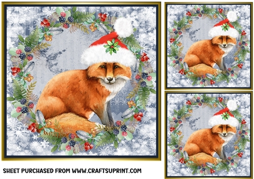 3 Christmas fox card front/toppers 2