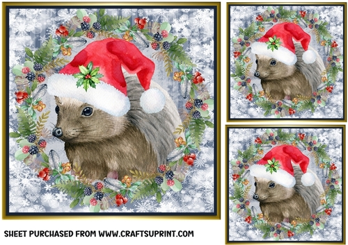 3 Christmas hedgehog card front/toppers 1
