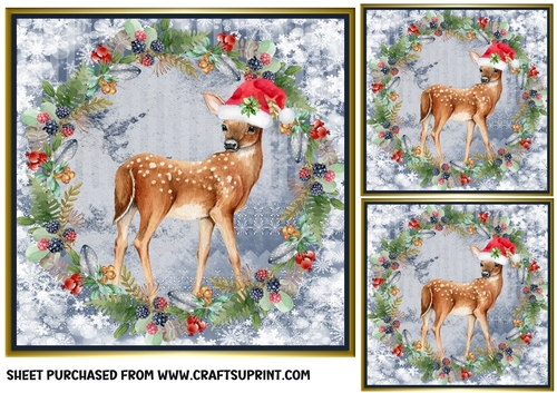3 Christmas deer card front/toppers 
