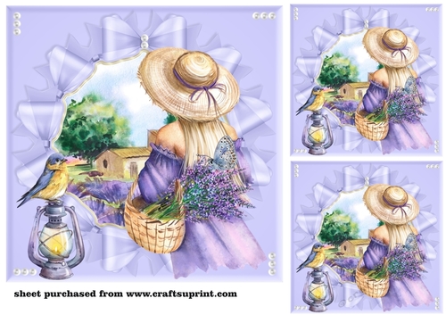 3 lavender girl card front/toppers