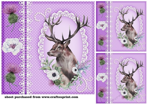 3 Lilac floral stag card front/toppers
