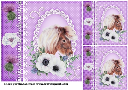 3 Lilac floral pony card front/toppers