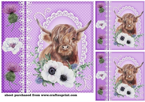 3 Lilac floral cow card front/toppers