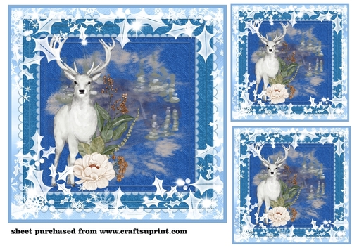 3 White floral Christmas animal card front/toppers 1