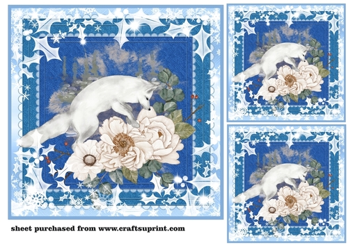 3 White floral Christmas animal card front/toppers 2